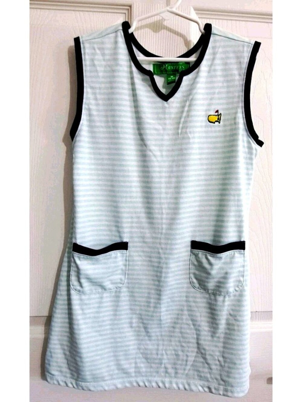 Masters Kids Girls 8-10 Blue Striped Cotton Blend Sleeveless Dress Golf Flaw!